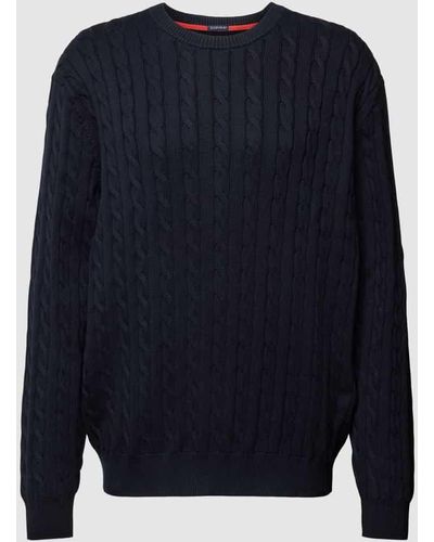 Christian Berg Men Strickpullover mit Zopfmuster - Blau