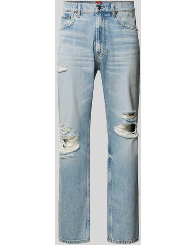 HUGO Straight Fit Jeans Met Labelpatch - Blauw