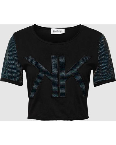 Kendall + Kylie Cropped T-Shirt mit Label-Stitching - Schwarz