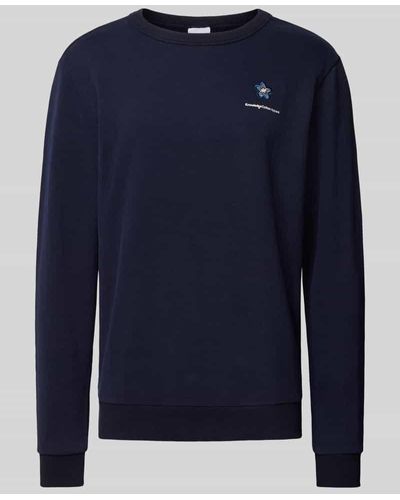 Knowledge Cotton Sweatshirt mit Motiv-Stitching - Blau