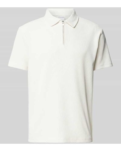 SELECTED Relaxed Fit Poloshirt in Ripp-Optik - Weiß