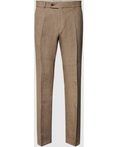 Carl Gross Slim Fit Anzughose aus Leinen mit Bügelfalten Modell 'Tomte' - Natur