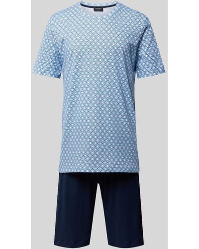 Hanro Pyjama mit Oberteil im Allover-Look - Blau