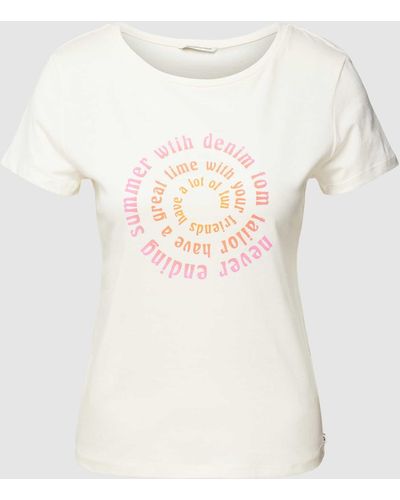Tom Tailor Denim T-shirt Met Logoprint - Naturel