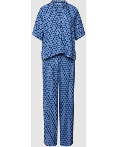 Esprit Pyjama aus reiner Viskose mit Allover-Muster - Blau