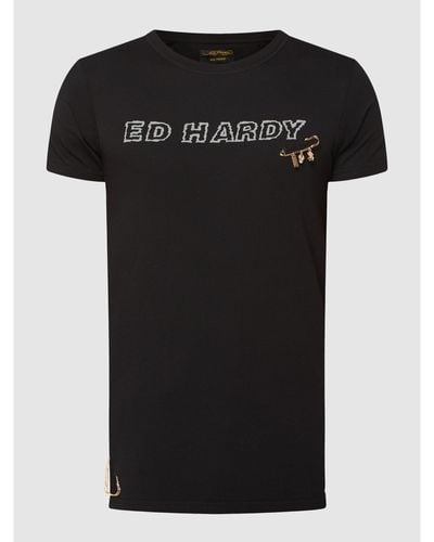 Ed Hardy T-shirt Met Broches - Zwart