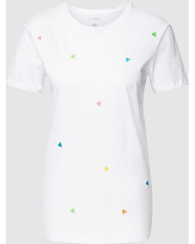 Jake*s T-shirt Met All-over Motiefstitching - Wit