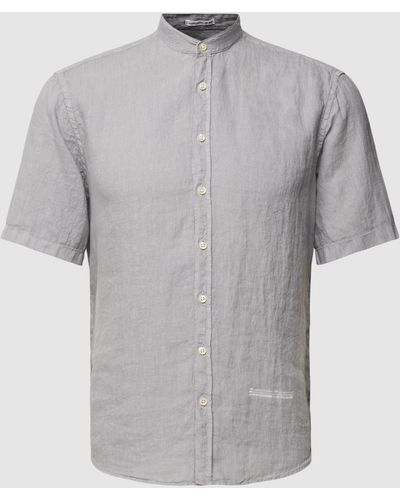 Better Rich Regular Fit Freizeithemd aus reinem Leinen mit Maokragen - Grau