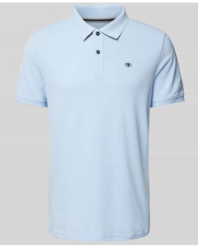Tom Tailor Poloshirt in unifarbenem Design mit Label-Stitching - Blau
