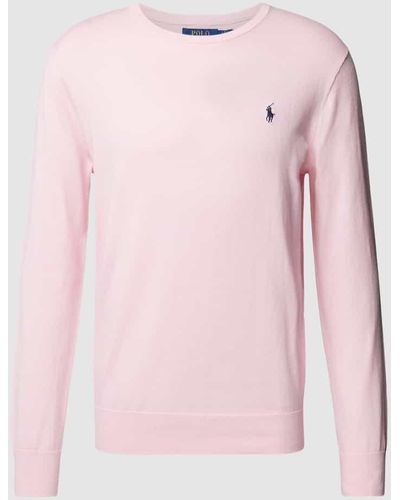 Polo Ralph Lauren Slim Fit Strickpullover mit Label-Stitching - Pink
