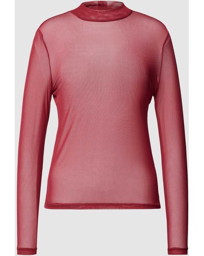 Vila Semitransparentes Longsleeve mit Stehkragen Modell 'VIVOLETTIS' - Pink