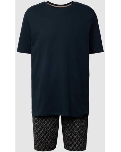 Schiesser Pyjama mit Rundhalsausschnitt Modell 'Fine' - Blau
