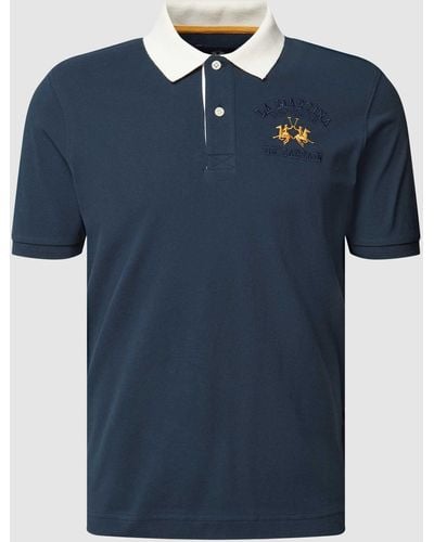 La Martina Regular Fit Poloshirt Met Logostitching - Blauw