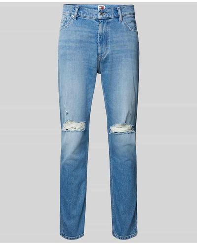 Tommy Hilfiger Tapered Fit Jeans im Destroyed-Look Modell 'DAD JEAN' - Blau