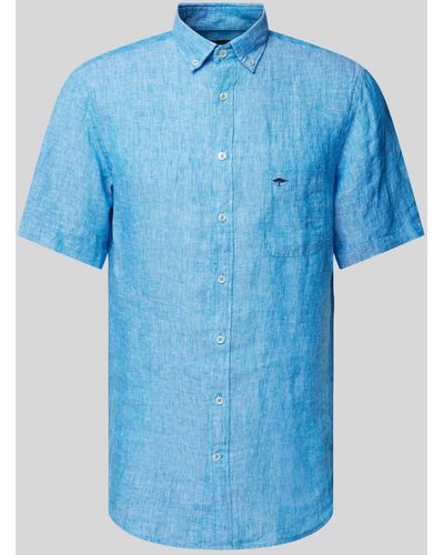 Fynch-Hatton Freizeithemd aus Leinen mit Button-Down-Kragen Modell 'Summer' - Blau