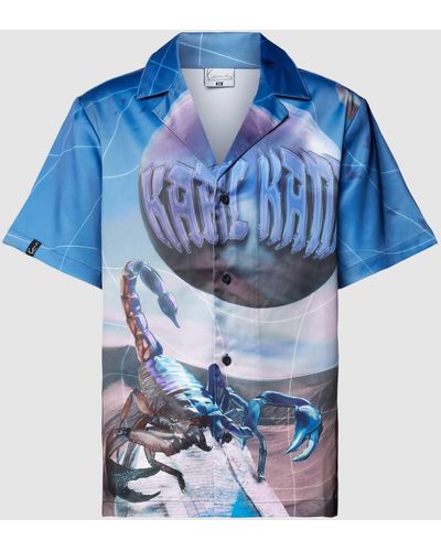 Karlkani Regular Fit Vrijetijdsoverhemd Met All-over Motief - Blauw