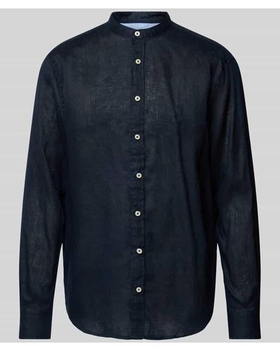 Fynch-Hatton Regular Fit Freizeithemd aus Leinen mit Maokragen - Blau