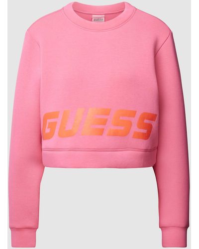 Guess Kort Sweatshirt Met Labelprint - Roze
