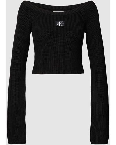 Calvin Klein Kort Shirt Met Lange Mouwen En Labeldetail - Zwart