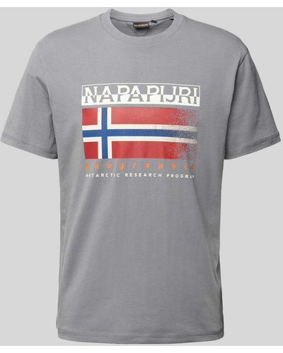Napapijri T-shirt Met Label- En Statementprint - Grijs