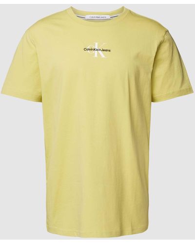 Calvin Klein Regular Fit T-shirt Met Labeldetail - Geel