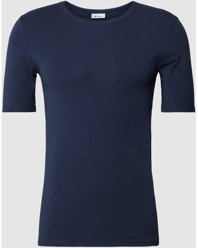 Schiesser T-shirt Met Geribde Ronde Hals - Blauw