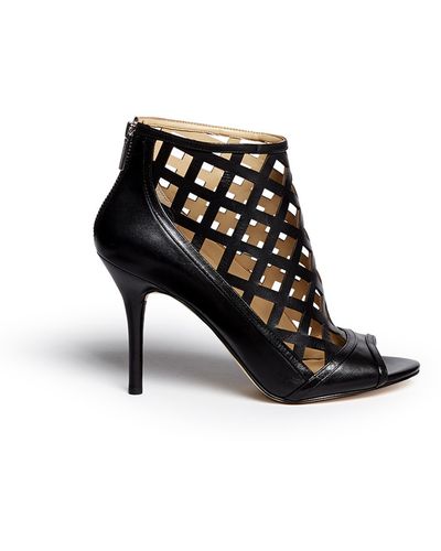 Michael Kors 'yvonne' Cutout Leather Open Toe Caged Booties - Black