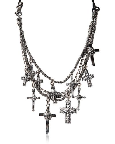 Emanuele Bicocchi Sterling Silver Multi Cross Necklace - Metallic