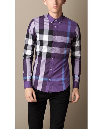 Burberry Exploded Check Cotton Shirt - Purple