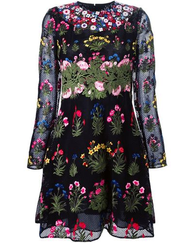 Valentino Floral Embroidered Dress - Black