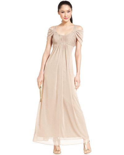 Alex Evenings Cold-Shoulder Ruched Glitter Gown - Metallic