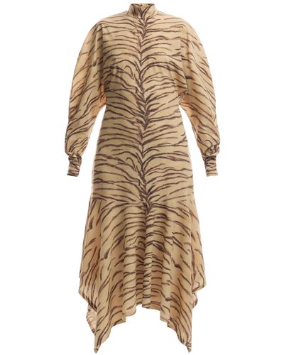 Stella McCartney Women's Tiger Print Puff Sleeve Midi Dress - Natural