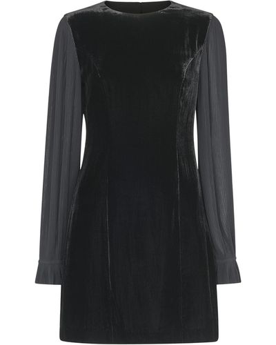Whistles Women's Velvet Pleat Sleeve Mini Dress - Black