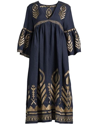 Kori Women's Linen Feather Midi Dress - Black