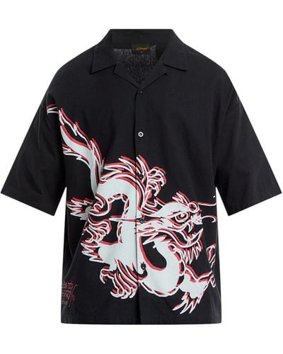 Ed Hardy Men's Offset-dragon Camp Shirt - Black