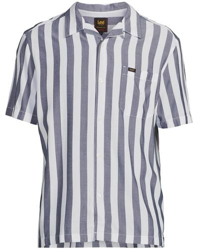 Lee Jeans Men's Stripe Short Sve Resort Shirt - Blue