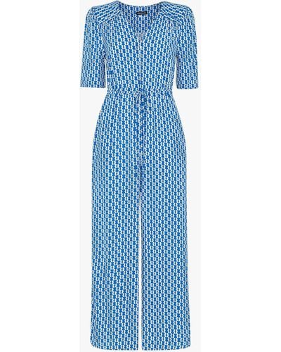 Whistles Oversized-collar Relaxed Woven Jumpsuit - Blue