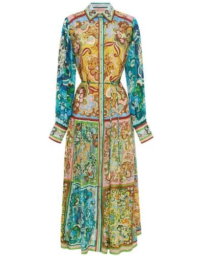 ALÉMAIS Dreamer Abstract-pattern Ramie Midi Dress - Multicolour