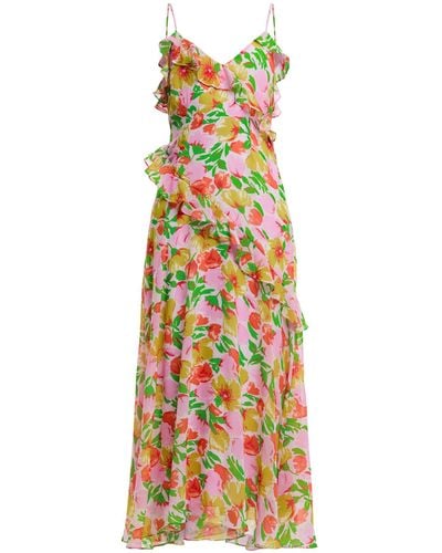 Kitri Women's Aurelia Pink Garden Floral Chiffon Maxi Dress - Metallic