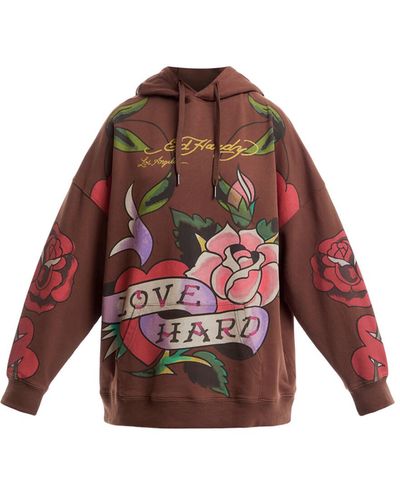Ed Hardy Women's Love Hard Relaxed Pouch Hoody - Red
