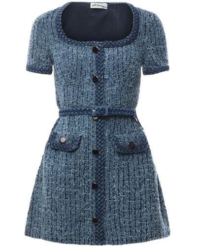 Self-Portrait Women's Textured Denim Short Sleeve Mini Dress - Blue