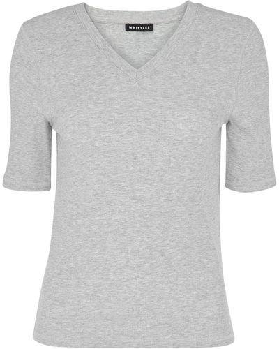 Whistles Women's V Neck Ribbed T-shirt - Grey