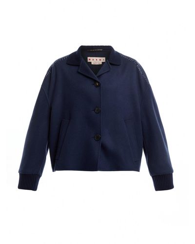 Marni Women's Jacket With Knitted Lapels And Cuffs - Blue