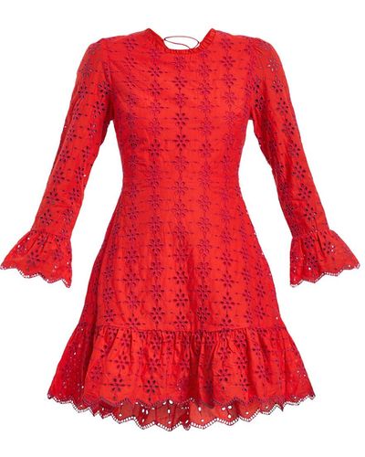 Never Fully Dressed Women's Pink And Broderie Sisi Dress - Red