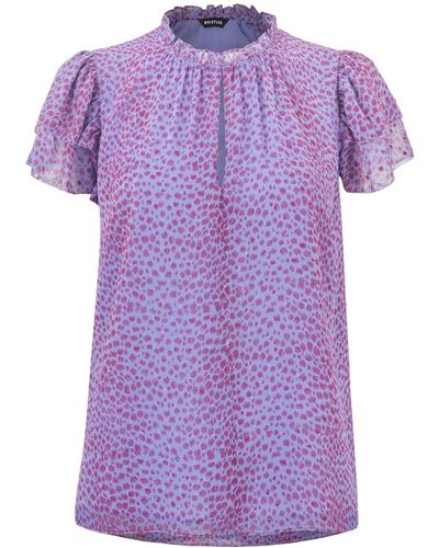Whistles Women's Sketched Cheetah Frill Top - Purple