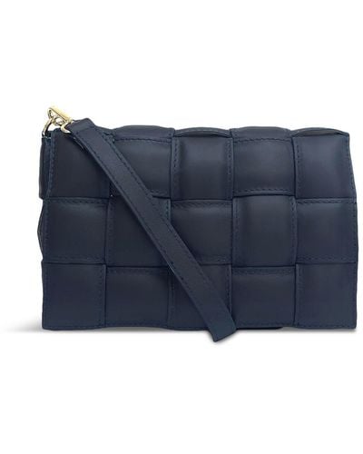 Apatchy London Women's Navy Padded Woven Leather Crossbody Bag - Blue