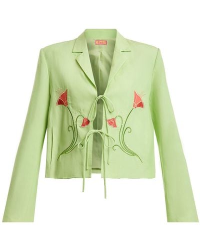 Kitri Women's Cressida Pistachio Embroidered Tie Front Blazer - Green