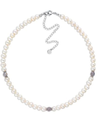 Claudia Bradby Women's Pearl Choker With 3 Labradorite Beads - White