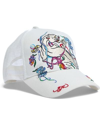 Ed Hardy Women's Mystic Panther Twill Front Mesh Trucker - White