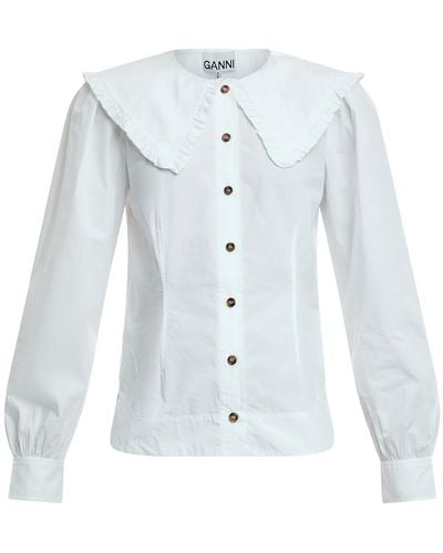 Ganni Women's Cotton Poplin Collared Shirt - White